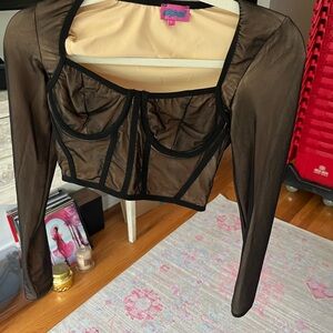 Mesh Black Long Sleeve Crop Top